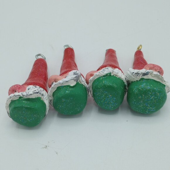 Red Chris Green Gnome Ornaments Christmas Pendant Handmade OOAK Folkart Set of 4 - Picture 8 of 8